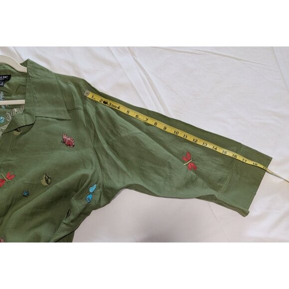 Citron Santa Monica 3X Green Button-Up Embroidered Ramie Tunic Top Boho Artsy - Picture 16 of 16